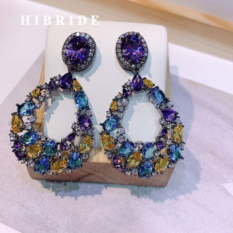 HIBRIDE Luxury Irregular Full Pave AAA Cubic Zirconia Earrings E-548