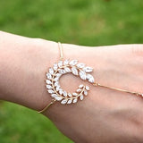 HIBRIDE Luxury Leaf Design CZ Stone Bridal Bracelets&Bangles Trendy Crystal Charm