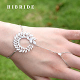 HIBRIDE Luxury Leaf Design CZ Stone Bridal Bracelets&Bangles Trendy Crystal Charm