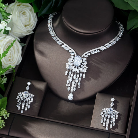 HIBRIDE Luxury Marquise Cut Cubic Zirconia Necklace Set