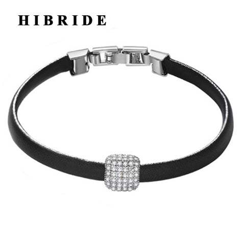 HIBRIDE Austrian Crystal Bangles&Bracelets Simple Black Leather Bracelet