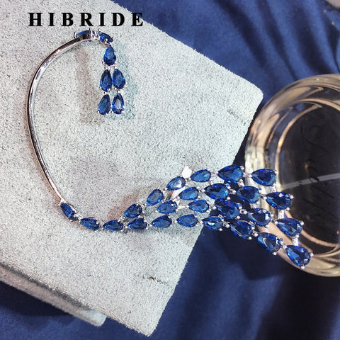 HIBRIDE Luxury Blue Color AAA Cubic Zircon Water Drop Ear Cuff Women Earrings Single Piece E-808