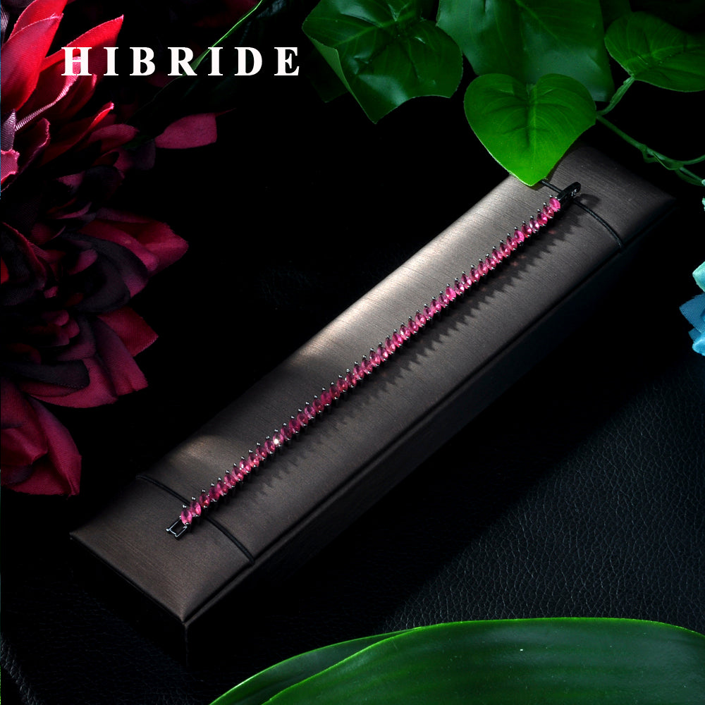 HIBRIDE Luxury Oval Cubic Zircon Cluster Blacelets Bangles Sliver Color Bridal Wedding Jewelry