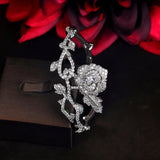 HIBRIDE Luxury Rose Flower Design Luxury CZ Cuff Bangles Bracelets AAA Cubic Zircon B-130