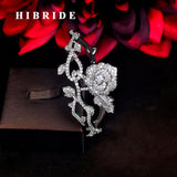 HIBRIDE Luxury Rose Flower Design Luxury CZ Cuff Bangles Bracelets AAA Cubic Zircon B-130