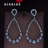 HIBRIDE Round Cut Cubic Zircon Women Bride Drop Dangle Earring E-703