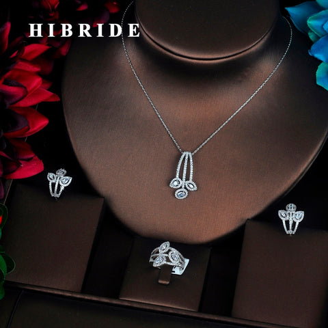 HIBRIDE Luxury Simple Design AAA Cubic Zirconia Pave Jewelry Sets