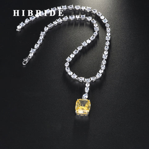 HIBRIDE Luxury Square Shape Yellow Color Pendant Necklace
