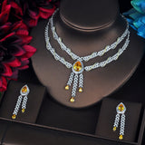 HIBRIDE Luxury Water Drop Shape Pendant Micro CZ Pave Jewelry Sets