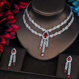 HIBRIDE Luxury Water Drop Shape Pendant Micro CZ Pave Jewelry Sets