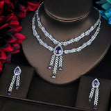 HIBRIDE Luxury Water Drop Shape Pendant Micro CZ Pave Jewelry Sets