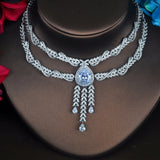 HIBRIDE Luxury Water Drop Shape Pendant Micro CZ Pave Jewelry Sets