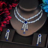 HIBRIDE Luxury Water Drop Shape Pendant Micro CZ Pave Jewelry Sets