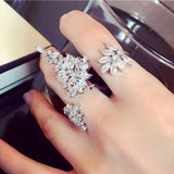 HIBRIDE Elegant Shape Bridal CZ Necklace Ring 2pcs Jewelry Sets