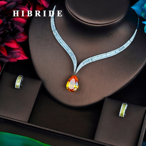 HIBRIDE Yellow Water Drop Cubic Zirconia Necklace Set