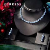 HIBRIDE Cubic Clear zirconia flower and cirrus earring necklace jewelry set N-169