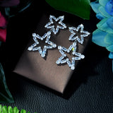 HIBRIDE Marquise Cut Pentagram Zirconia Crystal Long Dangle Drop Earrings