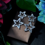 HIBRIDE Marquise Cut Pentagram Zirconia Crystal Long Dangle Drop Earrings