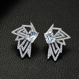 HIBRIDE Square Shape Stud Earrings Cubic Zircon Crystal African Dubai Silver E-578