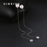 HIBRIDE Long Chain Pearl AAA Zirconia Pendant Drop Earrings E-04