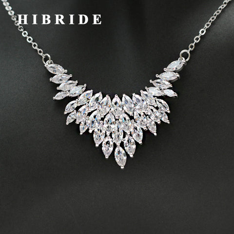 HIBRIDE Clear Austrian Crystal Women Bridal Chain Necklace Earrings Sets