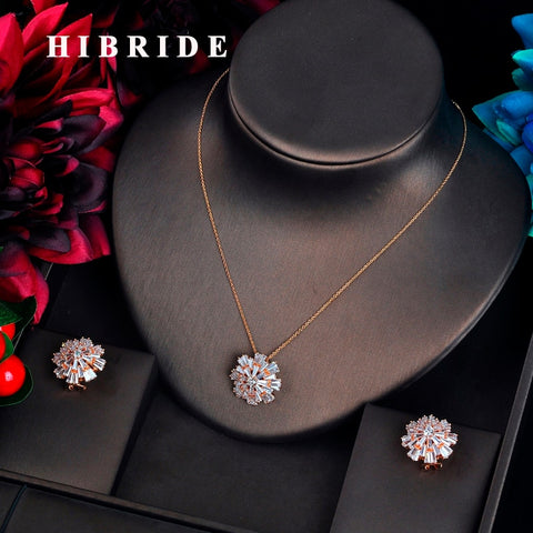 HIBRIDE Small Cute Gold Color Link Chain Stud Earring Pendant Necklace Sets
