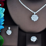 HIBRIDE New Beauty Big Flower Design White Gold Color Bridal Jewelry Sets