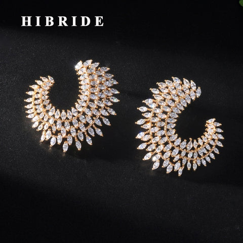 HIBRIDE Brilliant Cubic Zircon Stud Earrings FPendientes Mujer Moda E-919