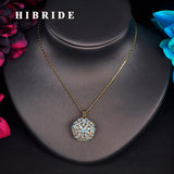 HIBRIDE Flower Shape AAA Cubic Zircon Fashion Gold Color Jewely With Long Chain Necklace