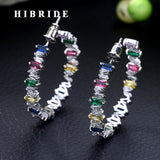 HIBRIDE Irregular Baguette Hoop Earrings Mix Color AAA CZ Crystal Statement Jewelry E-446