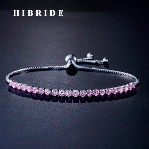 HIBRIDE Round Shape Pink Cubic Zircon Tennis Bracelets