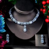 HIBRIDE Flower White Gold Clear Cubic Zircon Pendant Women Jewelry Set