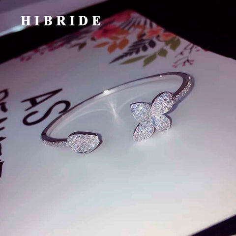 HIBRIDE Small Leaf Shape Gold Color And White Gold Color Cuff Bracelets and Bangles B-135