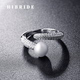 HIBRIDE New Sparkling Cubic Zircon Pearl Women Adjustable Rings