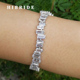 HIBRIDE Clear Cubic Zirconia Baguette Bangles&Bracelets Adjustable Link Cuff Bangle