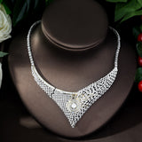 HIBRIDE Luxury Sparking Brilliant Cubic Zircon Necklace Earrings Wedding Bridal Jewelry Sets