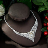 HIBRIDE Luxury Sparking Brilliant Cubic Zircon Necklace Earrings Wedding Bridal Jewelry Sets