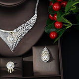 HIBRIDE Luxury Sparking Brilliant Cubic Zircon Necklace Earrings Wedding Bridal Jewelry Sets