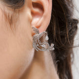 HIBRIDE Phoenix Stud Earrings Unique Design 3 Layers White Gold Color Cubic Zircon E-348