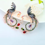 HIBRIDE Phoenix Stud Earrings Unique Design 3 Layers White Gold Color Cubic Zircon E-348