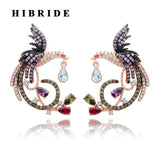 HIBRIDE Phoenix Stud Earrings Unique Design 3 Layers White Gold Color Cubic Zircon E-348