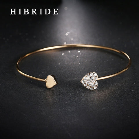 HIBRIDE Rose Gold Color Romantic Heart Metal Bangle B-34
