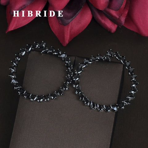 HIBRIDE Sparkling Black Cubic Zirconia Black Gun Plated Earrings E-668