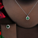 HIBRIDE Simple Design Green Cubic Zircon Pendant Link Chain Jewelry Sets