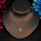 HIBRIDE Simple Design Green Cubic Zircon Pendant Link Chain Jewelry Sets