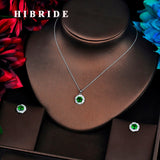 HIBRIDE Simple Design Green Cubic Zircon Pendant Link Chain Jewelry Sets