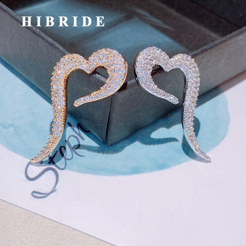 HIBRIDE Heart Shape Luxury Popular AAA Cubic Zirconia Wedding Stud Earrings E-490