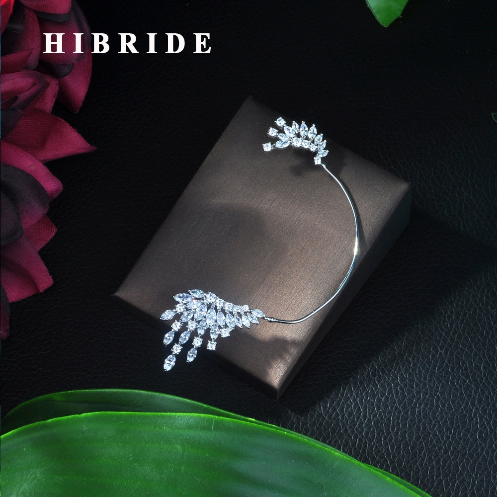 HIBRIDE Sliver Color Flower Shape Zircon Water Stud Crystal Pendant Earrings E-406