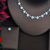 HIBRIDE Sparkling Small Flower Shape CZ Design Women Bridal Jewelry Sets Necklace Set