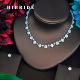 HIBRIDE Sparkling Small Flower Shape CZ Design Women Bridal Jewelry Sets Necklace Set